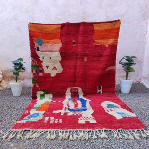 RED MOROCCAN RUG- Custom Moroccan Rug -Gorgeous Beni Ourain Rug - Moroccan Berber Rug -Kitchen Runner Rug-Large Custom Rug-Tribal Berber Rug
