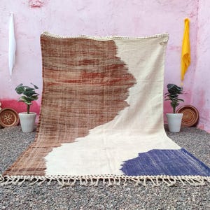 ANTIQUE MOROCCAN KILIM Rug -Kilim Moroccan Rug -Brown Kilim Rug -Handmade Berber Kilim Rug-Custom Woven Rug -Kilim Wool Rug