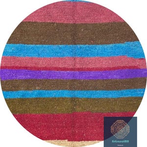 Streped round rug -Unique round rug  ,Custom Round Rug -custom Purple round rug -berber wool round rug -Genuine Wool rug