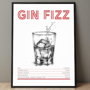 Impressão de coquetel de gin efervescente | Pôster de gin efervescente | Arte de receita de gin efervescente