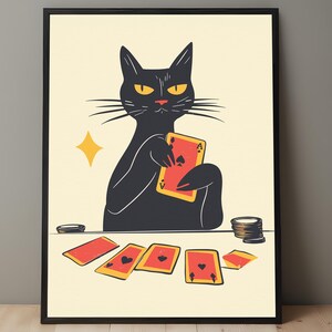 chat jouant au poker | Impression chat | Art de chat