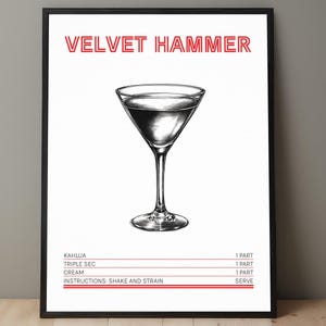 Fluwelen hamercocktailprint | Fluwelen poster met hamer | Velvet Hammer Receptkunst