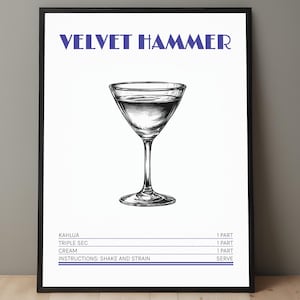 Fluwelen hamercocktailprint | Fluwelen poster met hamer | Velvet Hammer Receptkunst