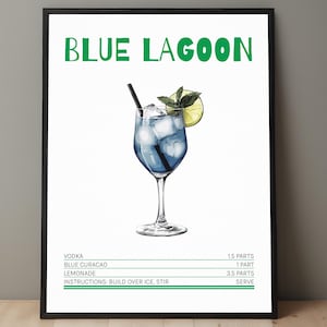 Blue Lagoon Cocktail Print | Blue Lagoon Poster | Blue Lagoon Recipe Art