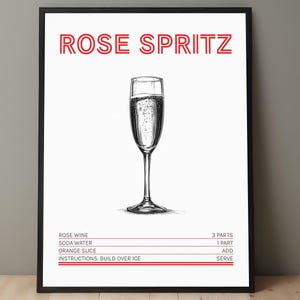 Rose Spritz Cocktail Print | Rose Spritz Poster | Rose Spritz Recipe Art
