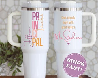 Personalized Principal Tumbler 40oz: Insulated Travel Mug with Handle