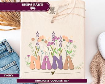 Floral Nana T-Shirt, Retro Comfort Colors Grandma Tee