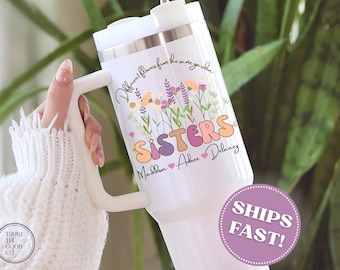 Personalized Sister 40oz Tumbler - Stainless Steel Cup with Handle and Straw