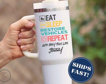 Personalized Car Lover Tumbler - Stainless Steel Cup with Handle and Straw