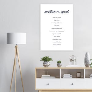 Ambizione vs. Avidità - Arte murale / Mentalità imprenditoriale / Poster Abbondanza vs. Scarsità / Decorazione motivazionale per ragazze adolescenti e imprenditrici