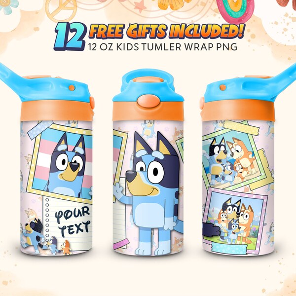 Cartoon 12oz Kids Tumbler Wrap Png Sublimation, 12oz Sippy Cup Png Designs, 12oz Water Bottle Full Wrap Template, 12oz Flip-Top Tumbler Png