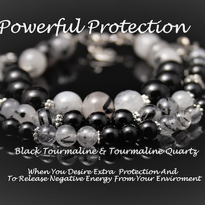 POWERFUL PROTECTION Manifestation Intention Bracelet-Top Quality Stones-Durable -Black Tourmaline & Tourmaline Quartz-Choose 6 8 10mm beads