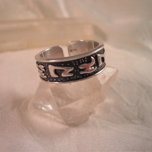 OM Mani Padme Hum Mantra Ring- STERLING SILVER .925- Thick Band-Adjustable Size-A mantra to help keep the mind clear.Style 2
