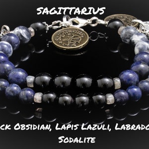 SAGITTARIUS  Astrology-Zodiac Manifestation Intention Bracelet-Top Quality Stones-Obsidian,Sodalite,Lapis,&Labradorite -Choose 6 - 8 mm bead
