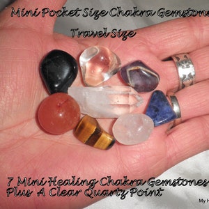 MINI POCKET SIZE Chakra Crystal Kit – 7 Healing Stones for Energy Balance, Meditation & Travel with Plus a Bonus Crystal Point.