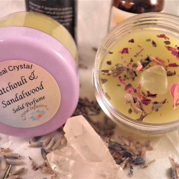 PATCHOULI Crystal Infused Solid Perfume-Choose from 3 different Scents with Amber, Sandalwood or Rose-Natural,-Farmers Market-.75 oz
