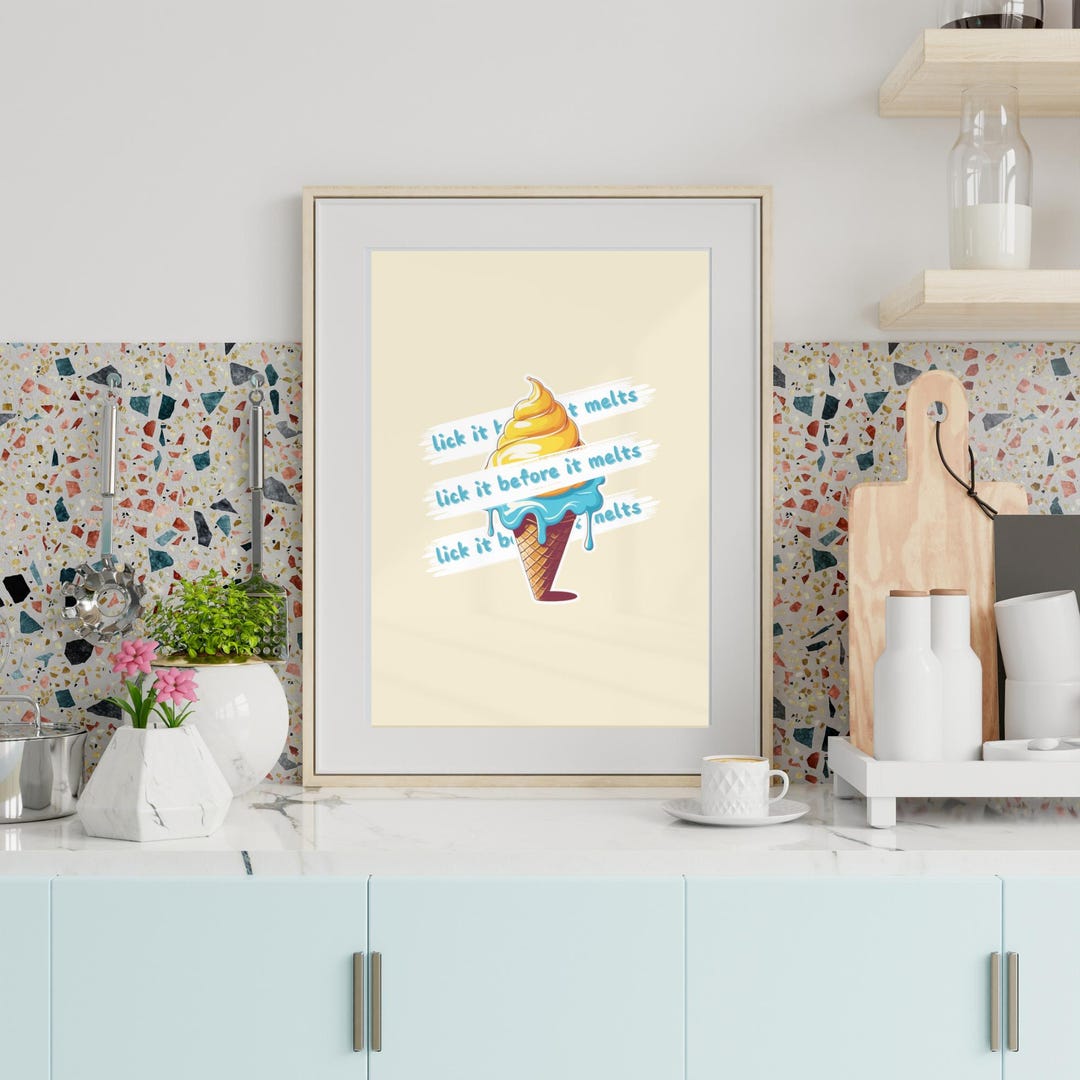Funny Kitchen Printable Wall Art, “lick It Before It Melts” Ice Cream ...