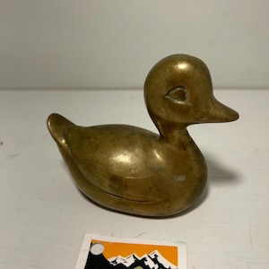 Kleine Vintage Messing Entenfigur | Massiver Messing Vogel Briefbeschwerer | MCM Regal Dekor | Miniatur Wildtier Akzent | Retro Home Sammlerstück
