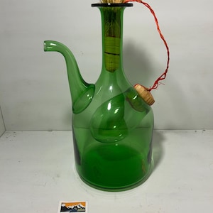 Vintage Italian Hand-Blown Green Glass Wine Decanter | Stopper & Ice Chamber | Mid-Century Barware | Art Glass | Wine Serving Pitcher