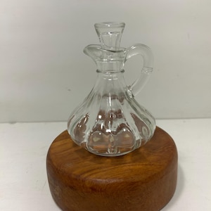 Vintage Clear Glass Oil Vinegar Cruet Bottle with Stopper & Handle | Small Glass Decanter Marked “44” | Kitchen Farmhouse Decor
