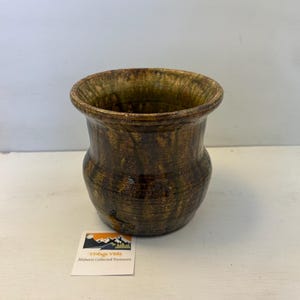 Hand-Thrown Art Pottery Vase | 5” Green, Brown & Black Speckled Glaze | Studio Ceramic Cup | Signed by Artisan | Rustic Decor Accent