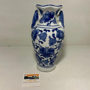 Vintage Blue and White Chinoiserie Floral Vase | Classic Porcelain Asian Style Home Decor | Hand-Painted Decorative Accent Piece