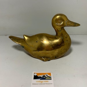 Messing Ente Figur | Mid Century Modern Dekor | Massiver Messing Vogel | MCM Briefbeschwerer | Retro Regal Akzent | Wildtiere Kunst