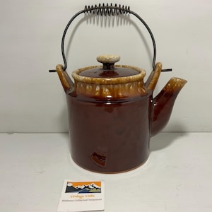 Vintage Japanese Teapot | Brown Drip Glaze Ceramic w/ Metal Handle | Rustic Wabi-Sabi Style | Mid Century Asian Tea Pot | Japan Stoneware