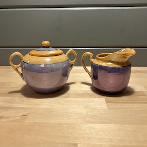 Vintage Japan Lusterware Creamer & Sugar Bowl Set | Iridescent Finish | Elegant Porcelain Tea Service | 1940s–50s Collectible