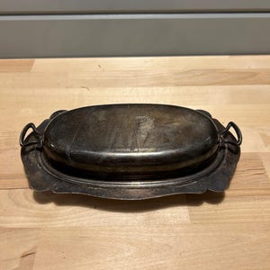 Vintage Silverplate Serving Dish with Glass Insert | Handled Lid Covered Server | Elegant Silver Plated Tableware or Buffet Warmer