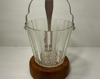 Vintage ijsemmer | Modern bargerei uit het midden van de eeuw | Geperst glas en zilveren handvat | Geribbeld glas | Retrococktail | Thuisbardecoratie