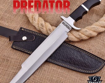 Handmade Predator Bowie Knife: 5160 Spring Steel Replica with Leather Sheath