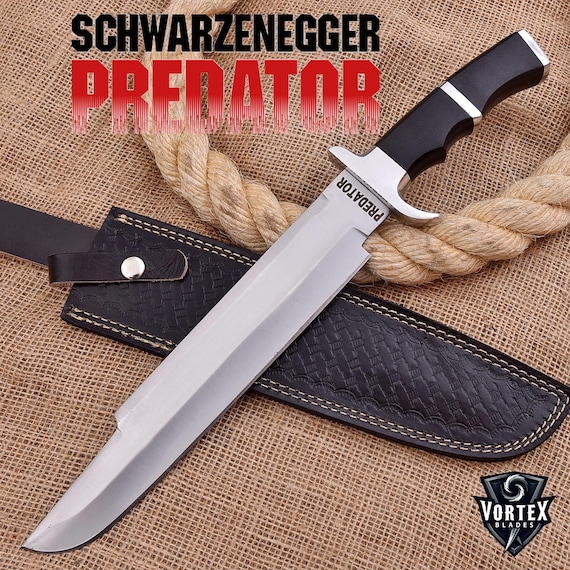 Handmade Predator Bowie Knife: 5160 Spring Steel Replica with Leather Sheath