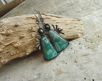 Natural Green Chalcedony Earrings,Unique Copper Jewelry