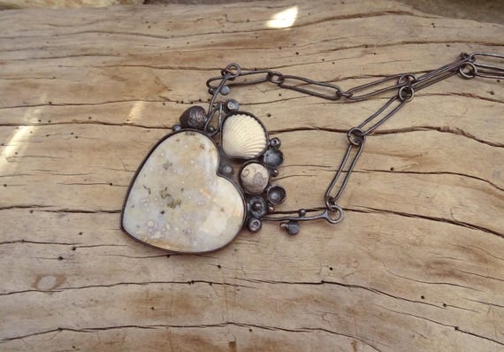 Ocean Jasper Heart Necklace,Ocean Lover Copper Jewelry,