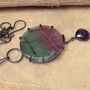 Large Fluorite Amethyst Pendant Necklace,Unique Copper Jewelry