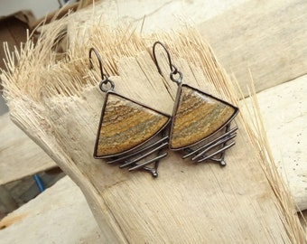 Picture Jasper Earrings,Copper Jewelry