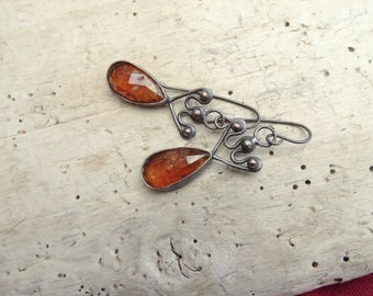 Orange Kyanite Tear Drop Earrings,Copper Jewelry,Gift For Wife