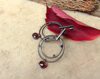 Hessonite Garnet Hoop Stud Post Earrings,Copper Jewelry