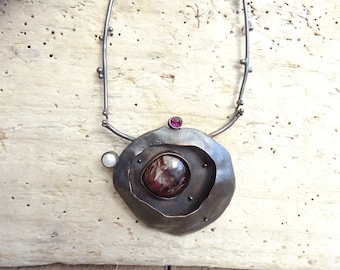 Raw Garnet Necklace Pendant,Unique Copper Jewelry