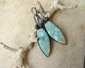 Sea Sediment Jasper Earrings,Summer Copper Earrings