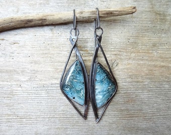 Blue Ice Agate Glacierite Earrings,Unique Copper Jewelry