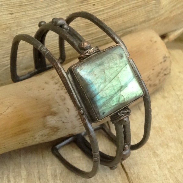 Rustic Labradorite Copper Cuff  OOAK