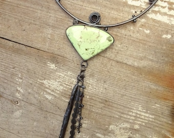 Lemon Chrysoprase Necklace,Copper Pendant,Statement Jewelry