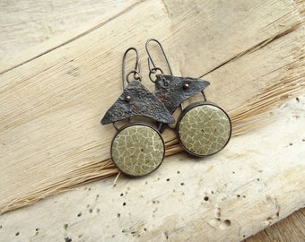 Fossil Coral Earrings,Unique Gift For Her,Copper Earrings