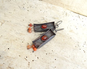 Carnelian Agate Beaded Earrings,Copper Jewelry