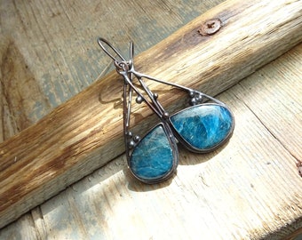 Apatite Drop Earrings,Copper Jewelry,Gift for Her