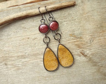 Fossil Coral Pearl Earrings,Copper Jewelry