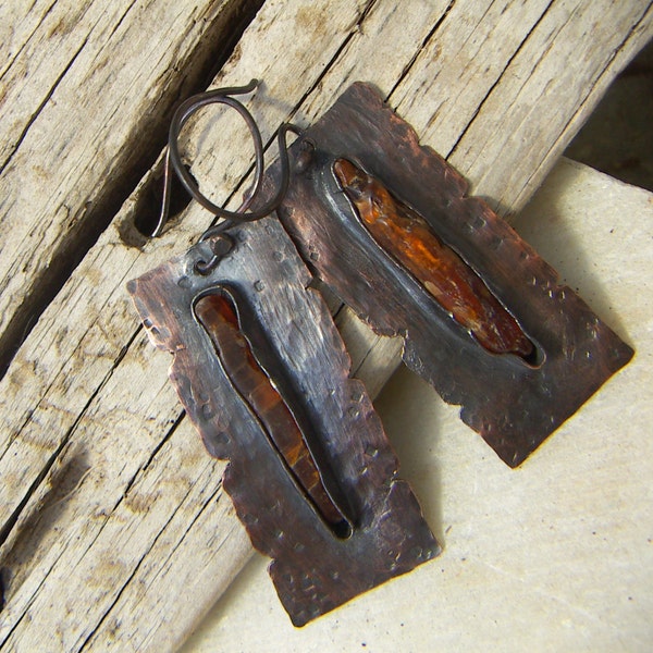 Orange Natural Kyanite Copper Dangle Earrings