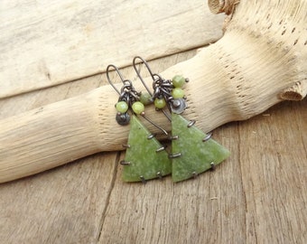 Green Jade Triangle Earrings,Unique Gift For Her